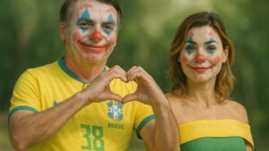 Jair Bolsonaro e Michele Bolsonaro. Imagem manipulada por IA.
